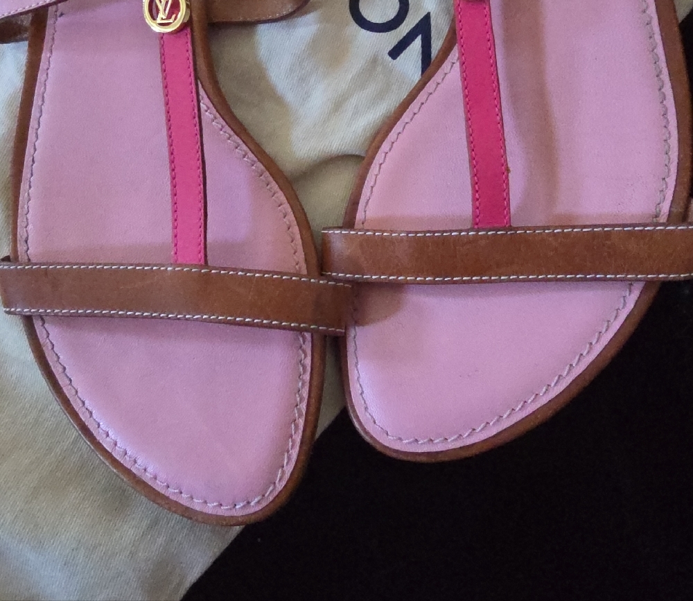 Louis Vuitton Pink and Brown Strappy Sandals - Picture 5 of 9